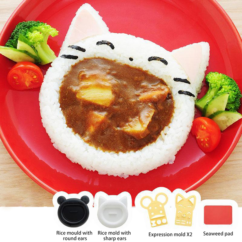 Kitchen Appliances Brand - かわいい漫画の寿司型装飾カッター、bentomaker、サンドイッチツール、キッチンアクセサリー、猫、bear、nori、rice、1個