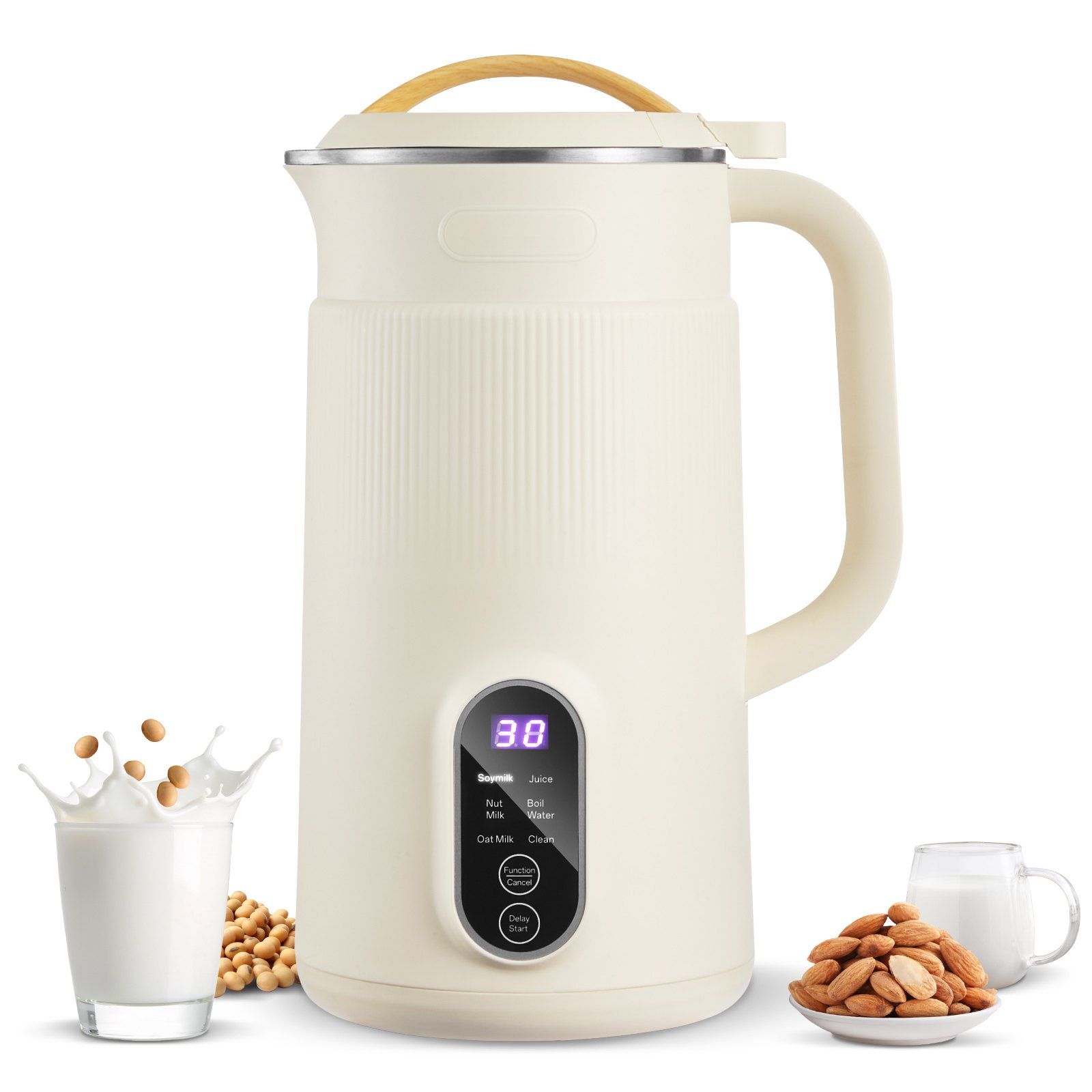 Soy Milk Maker - 6-in-1ナッツミルクメーカー、20オンス豆乳メーカー、6枚刃付き、自家製オート麦、ナッツ、豆乳、ジュース、植物性および乳製品以外の飲料用、高温セルフクリーニング機能、水煮沸騰、12時間遅延機能付き