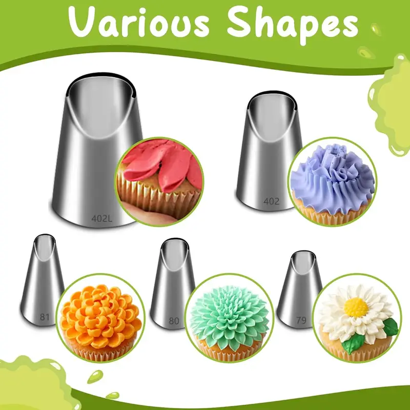 Kitchen Appliances Brand - 5個入りステンレス製パイピングノズルセット、菊型アイシングノズル、キッチンアクセサリー、製菓道具、DIYケーキデコレーション用