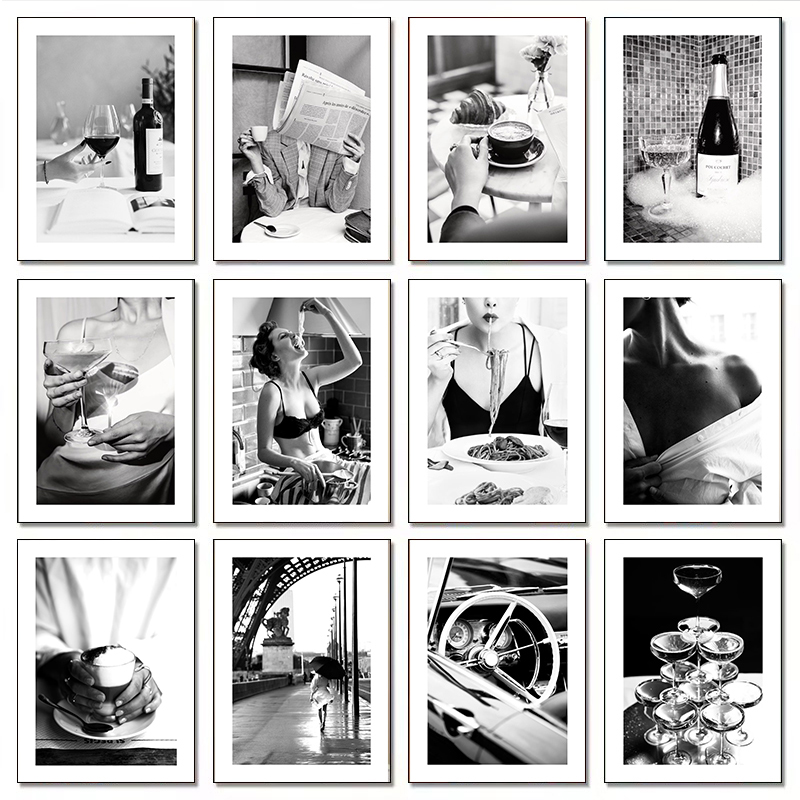 Kitchen Appliances In White - モダンな高級ファッションシャンパンワインセクシーな女性黒と白のポスターキャンバス絵画壁アート写真キッチン家の装飾