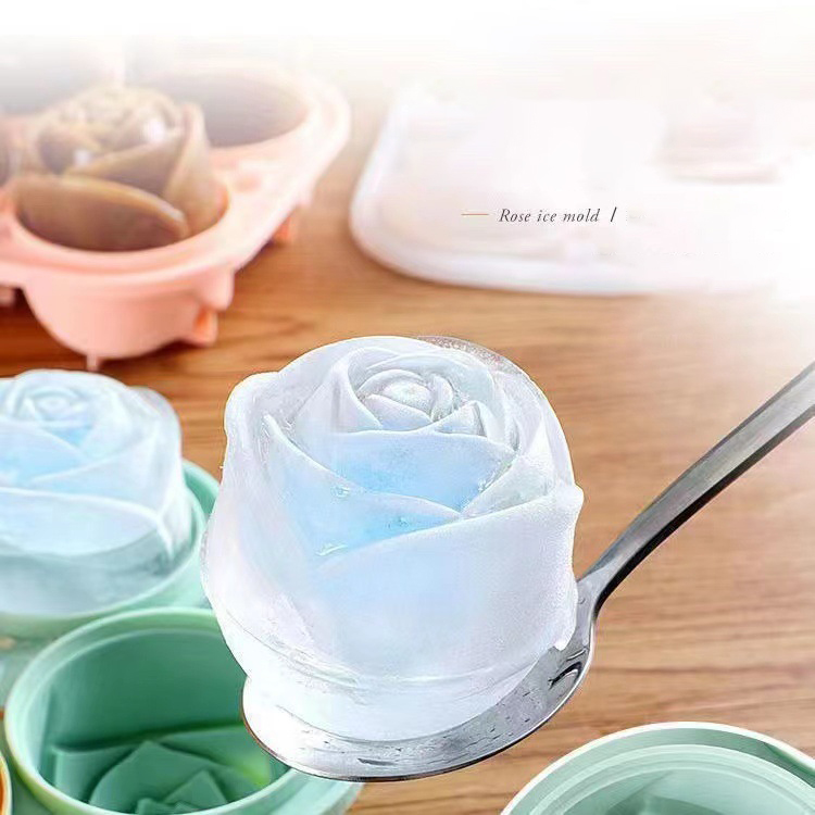 Kitchen Appliances Brand - 3D ローズアイスモールド 4 穴アイスキューブトレイ型花の形のシリコーンアイスモールドアイスボールメーカーキッチンバー器具ツールアクセサリー