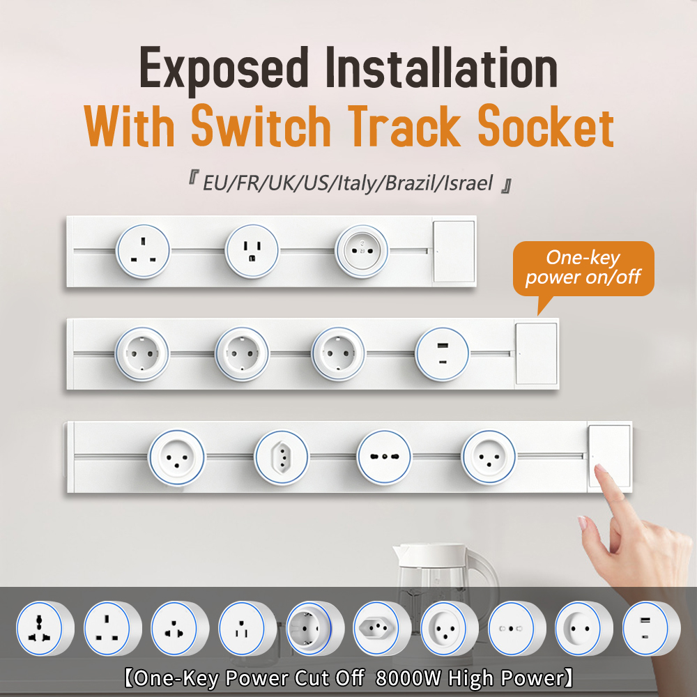Kitchen Appliances In White - ホワイトホーム可動式電源トラックソケットワンキーパワーオフスイッチキッチン表面壁掛けスライドレールコンセント（EU、FR、UK、US対応）