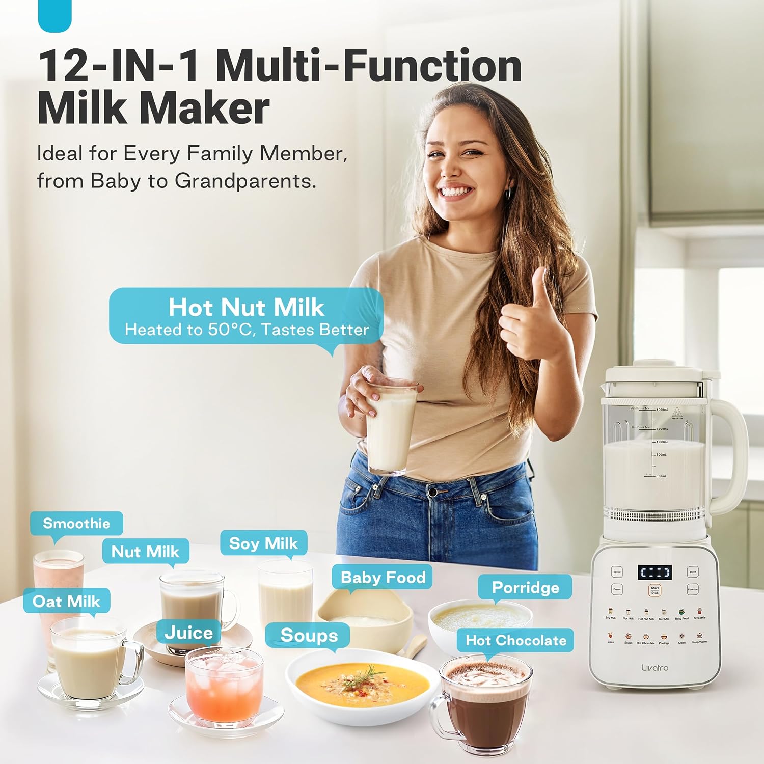 12-in-1自動豆乳メーカー、50.73オンス、取り外し可 - Soy Milk Maker のレビューと価格