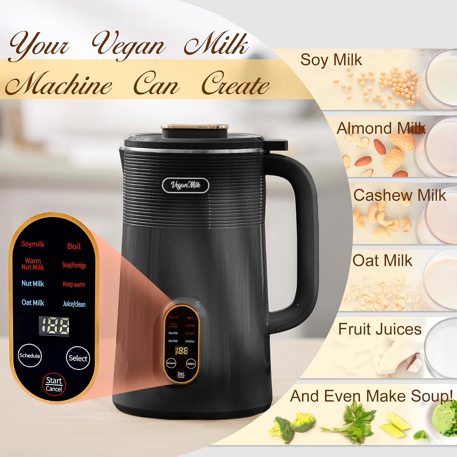 8in1植物性ミルクメーカー：アーモンド、大豆、オート麦など - Soy Milk Maker のレビューと価格